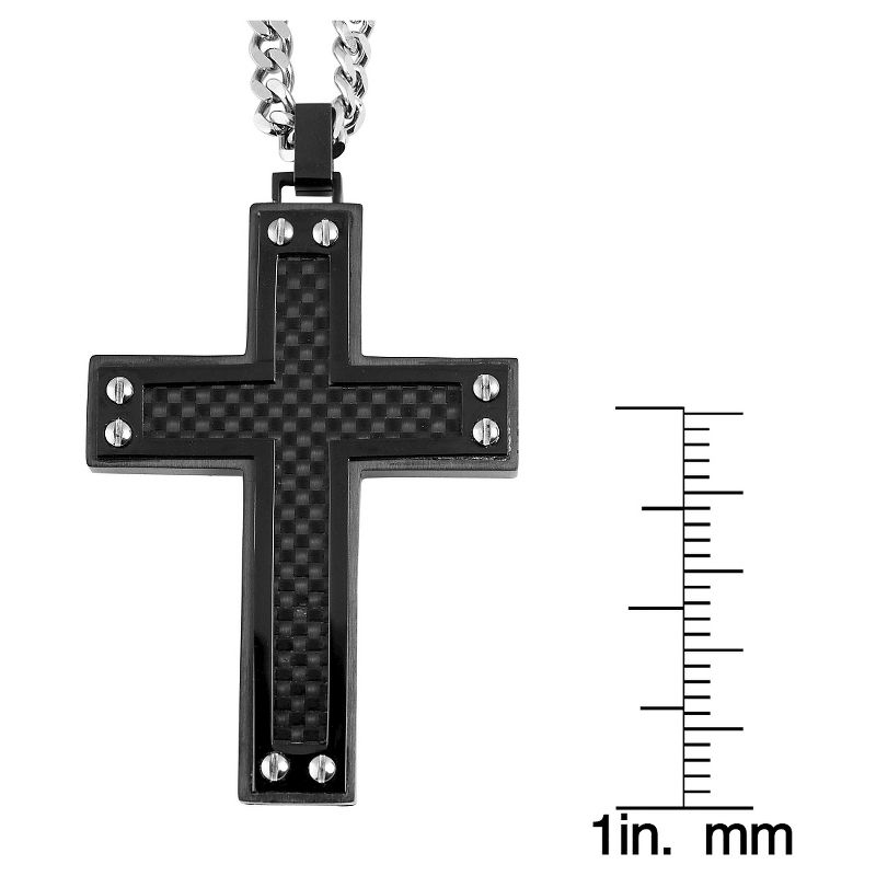 Men's Crucible Blackplated Stainless Steel Black Carbon Fiber Inlay and Screw Accents Cross Pendant