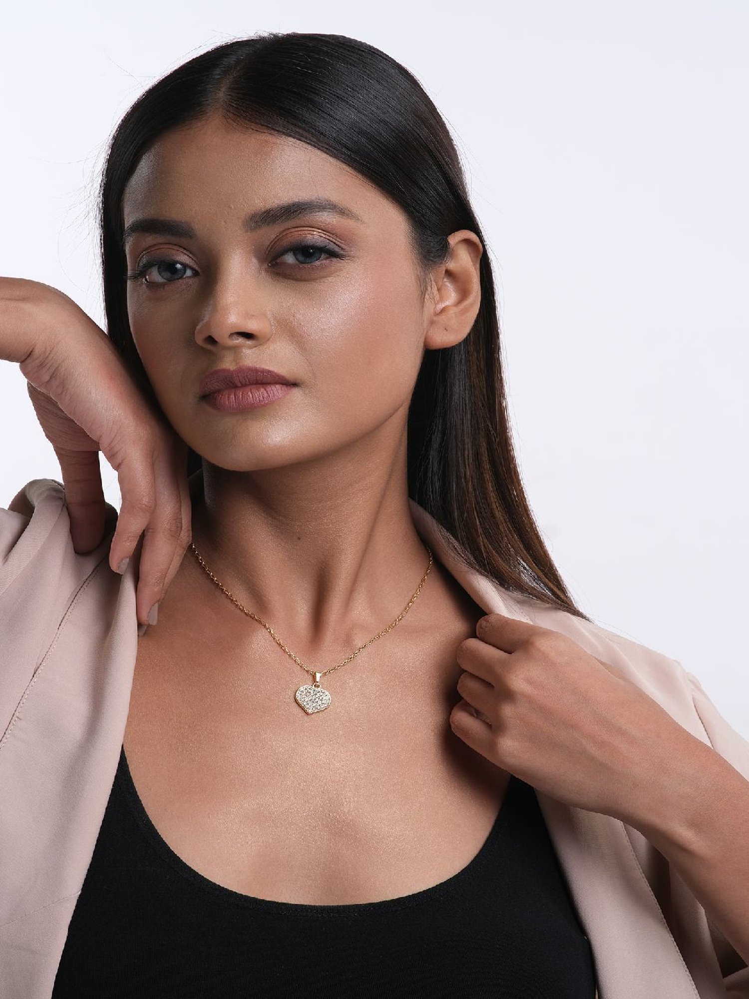 Jewelz Trendsetting Gold Western Necklace With Delicate Heart Hanging Charm for Women