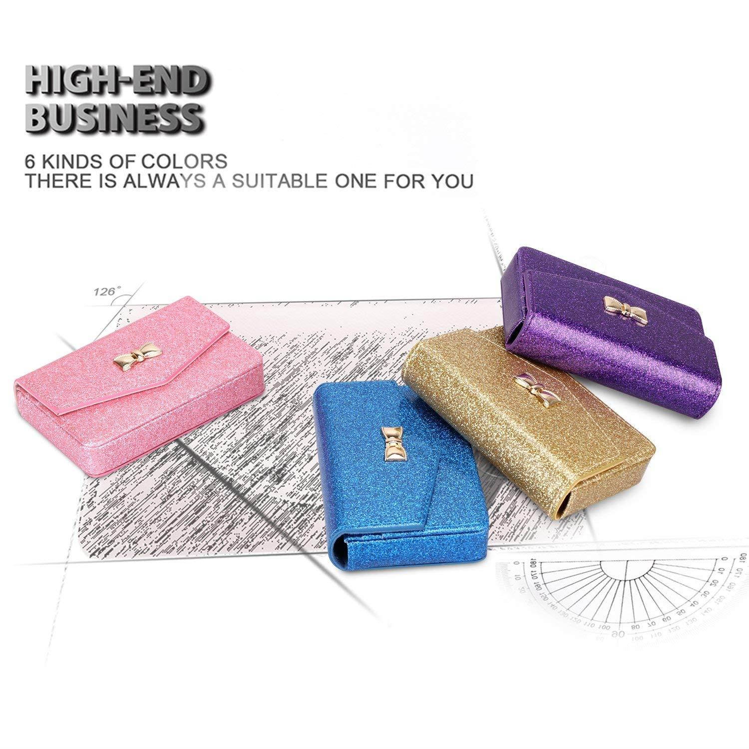 FYY Business Card Holder, Handmade Premium Leather Business Name Card Case Universal Card Holder with Magnetic Closure (Hold 30 pics of Cards) Gold