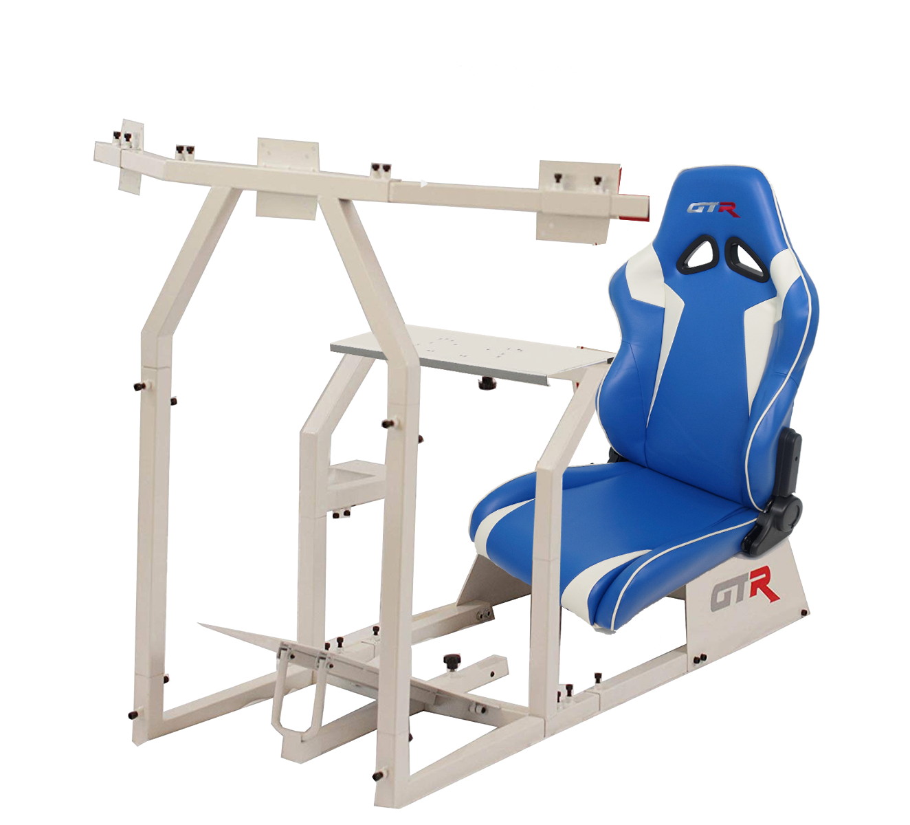 GTR Simulator GTAF-WHT-S105LBK - GTA-F Model (White) Triple or Single Monitor Stand with Black Adjustable Leatherette Seat, Racing Simulator Cockpit Gaming Chair Single Monitor Stand