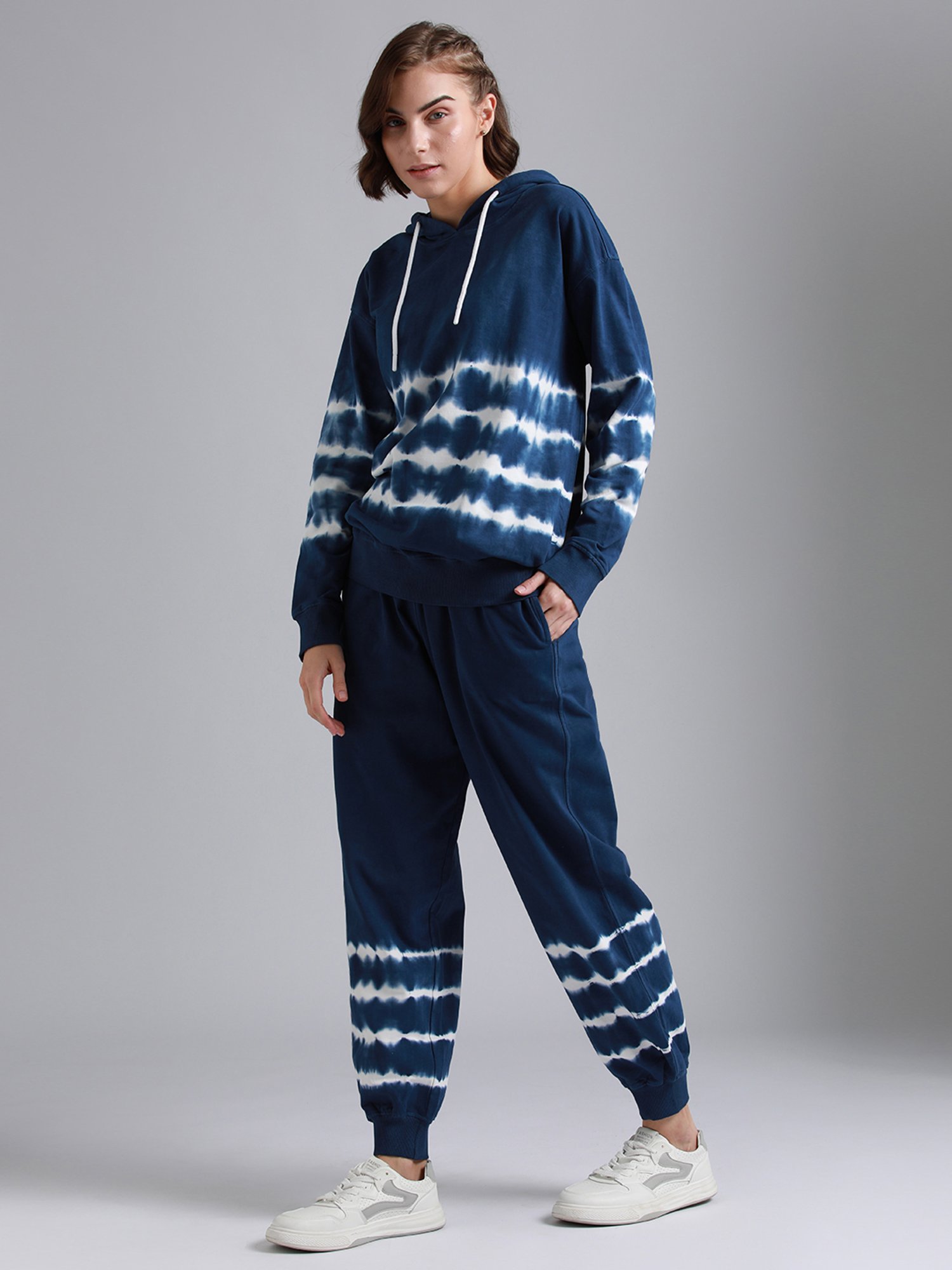 High Star Blue & White Cotton Tie- Dye Co-Ord Set