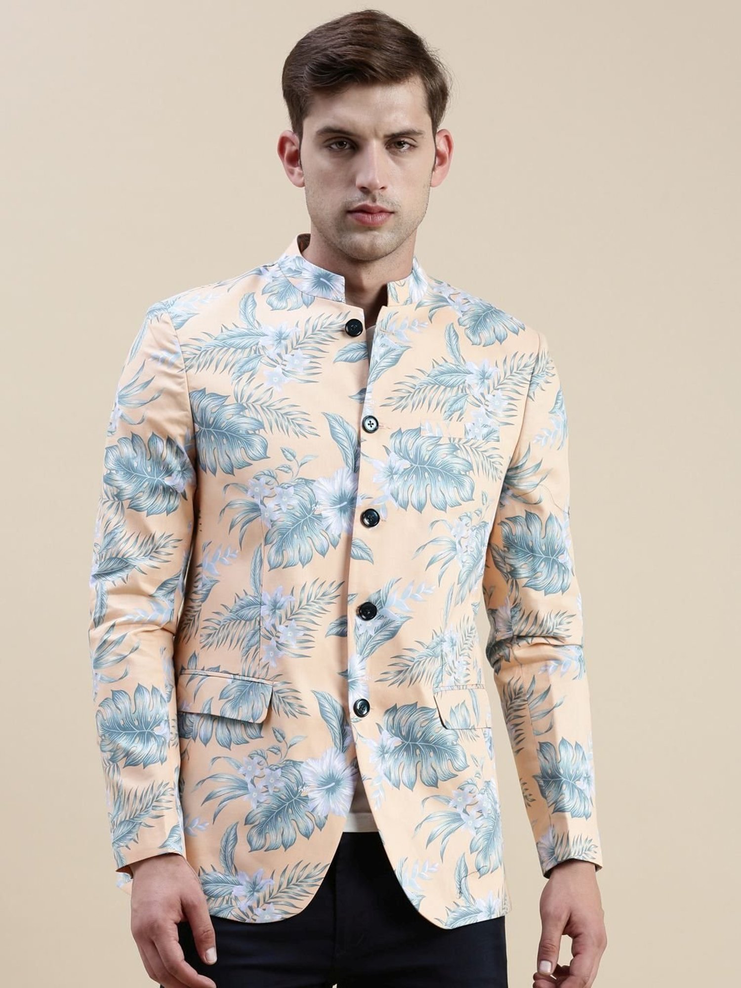 SHOWOFF Coral Cotton Slim Fit Printed Blazer