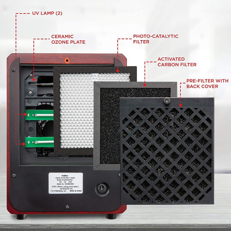 Ivation 5-in-1 Air Purifier & Ozone Generator for up to 3,500 Sq/Ft, Ionizer & Deodorizer- Included 2 UV Lights, Photo-Catalytic & Carbon Filters