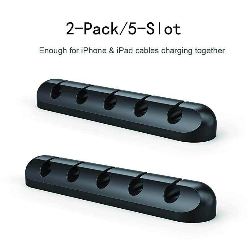 2 Pack Cable Clips  Cord Organizer 5 Slots 6mm Sticky Cable Clips Adhesive Destop Cable Drop for Charging Home Office Cubicle Car Night Stand Desk Accessories