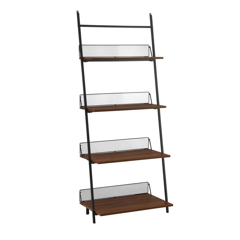 64" Urban Industrial Metal and Wood Leaning Wall Shelf Dark Walnut - Saracina Home