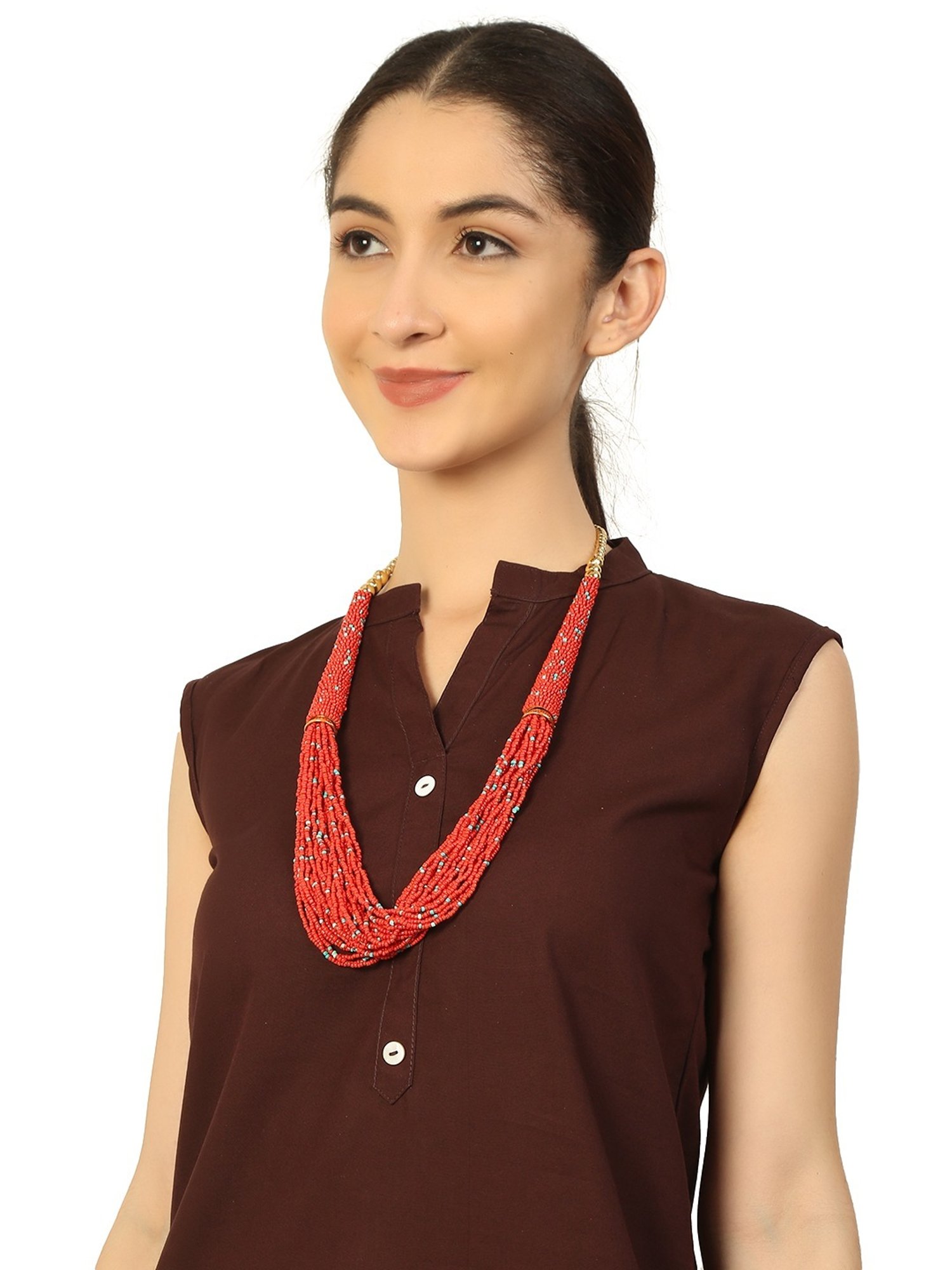 Imli Street Red Long Beaded Handcrafted Necklace