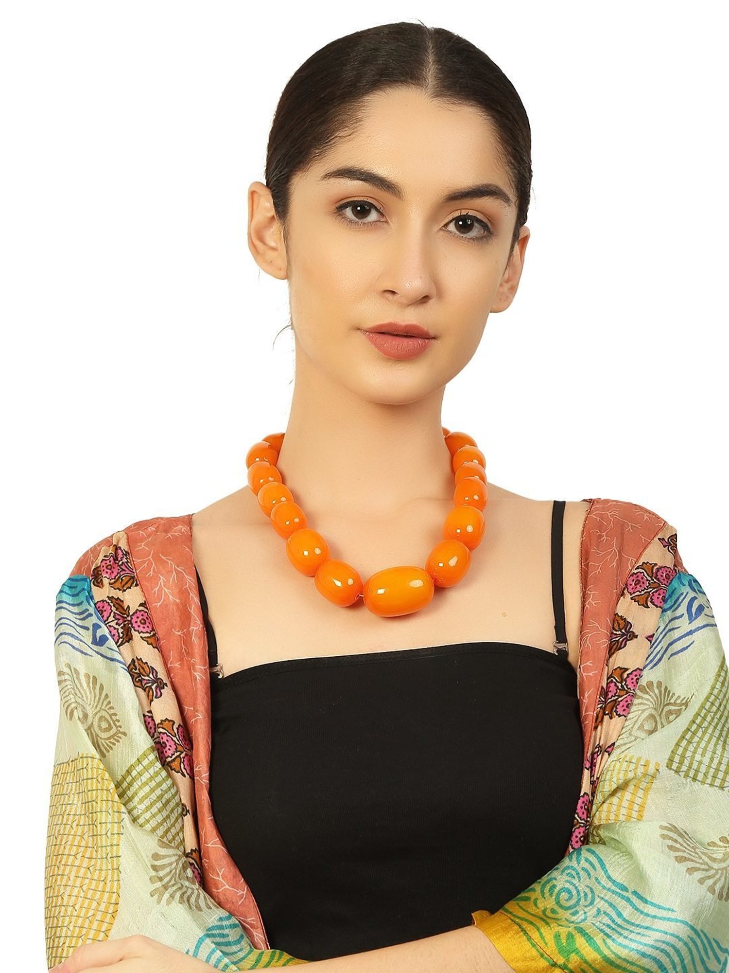 Imli Street Resin Orange Beaded Necklace