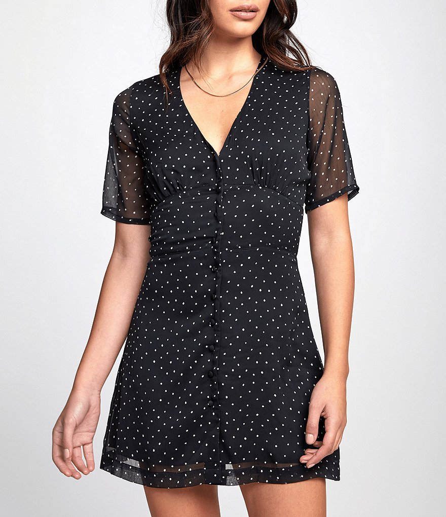 RVCA Gila Short-Sleeve Dot-Print Fit-And-Flare Dress