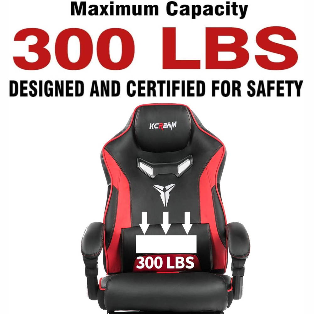 KCREAM Racing Style PC Gamer Chair Large Size Ergonomic Computer Chair with Build-in Lumbar Support Footrest and Adjustable Recliner High Back PU Leather Gaming Chair for Adult