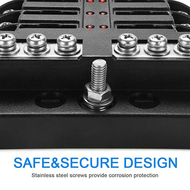 Fuse Box Blade Fuse Block Holder Screw Nut Terminal WNegative Bus 5A 10A 15A 20A Free Fuses LED Indicator Waterpoof Cover for Automotive Car Marine Boat