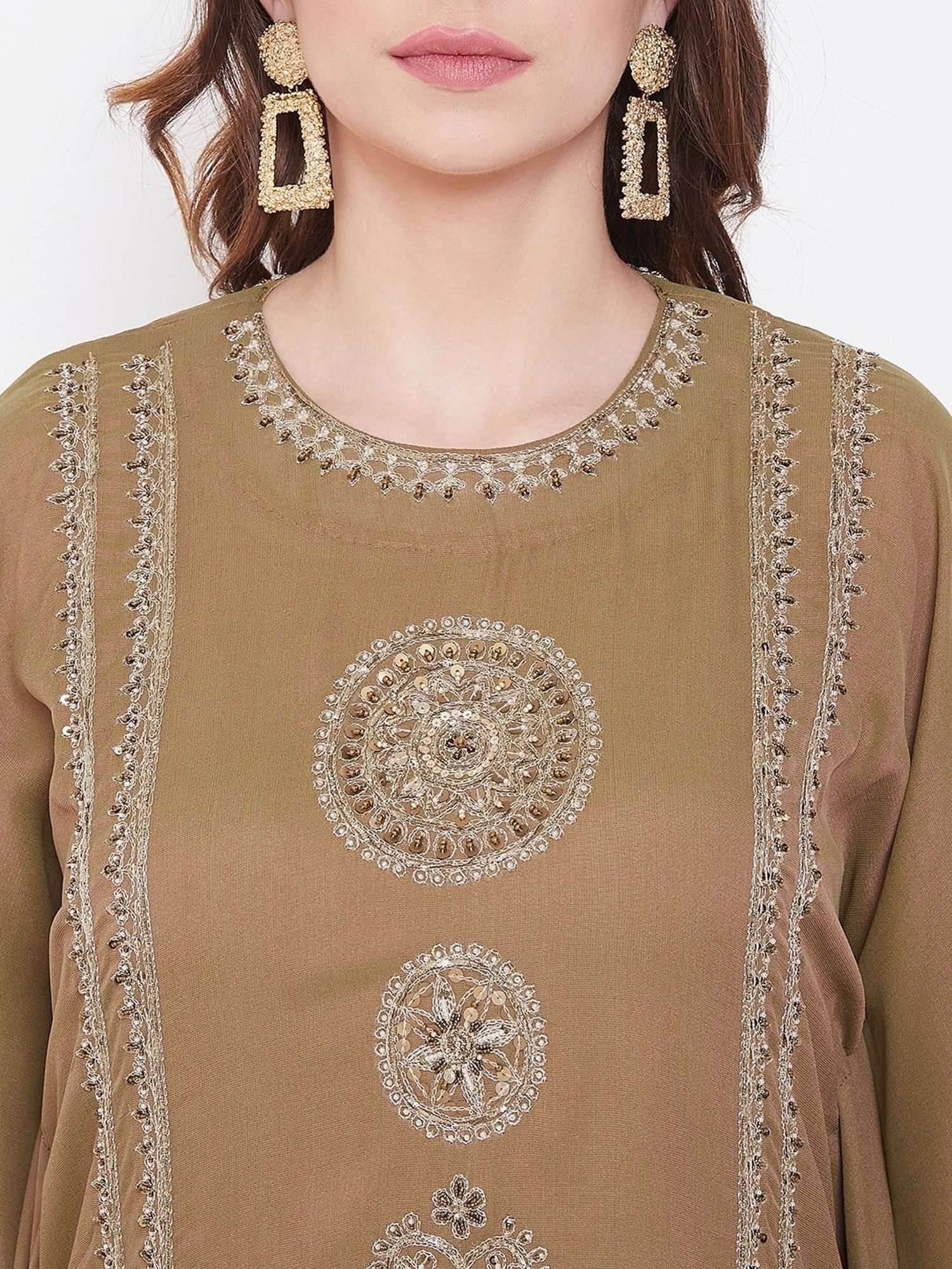 The Kaftan Company Green Embroidered Kaftan Dress