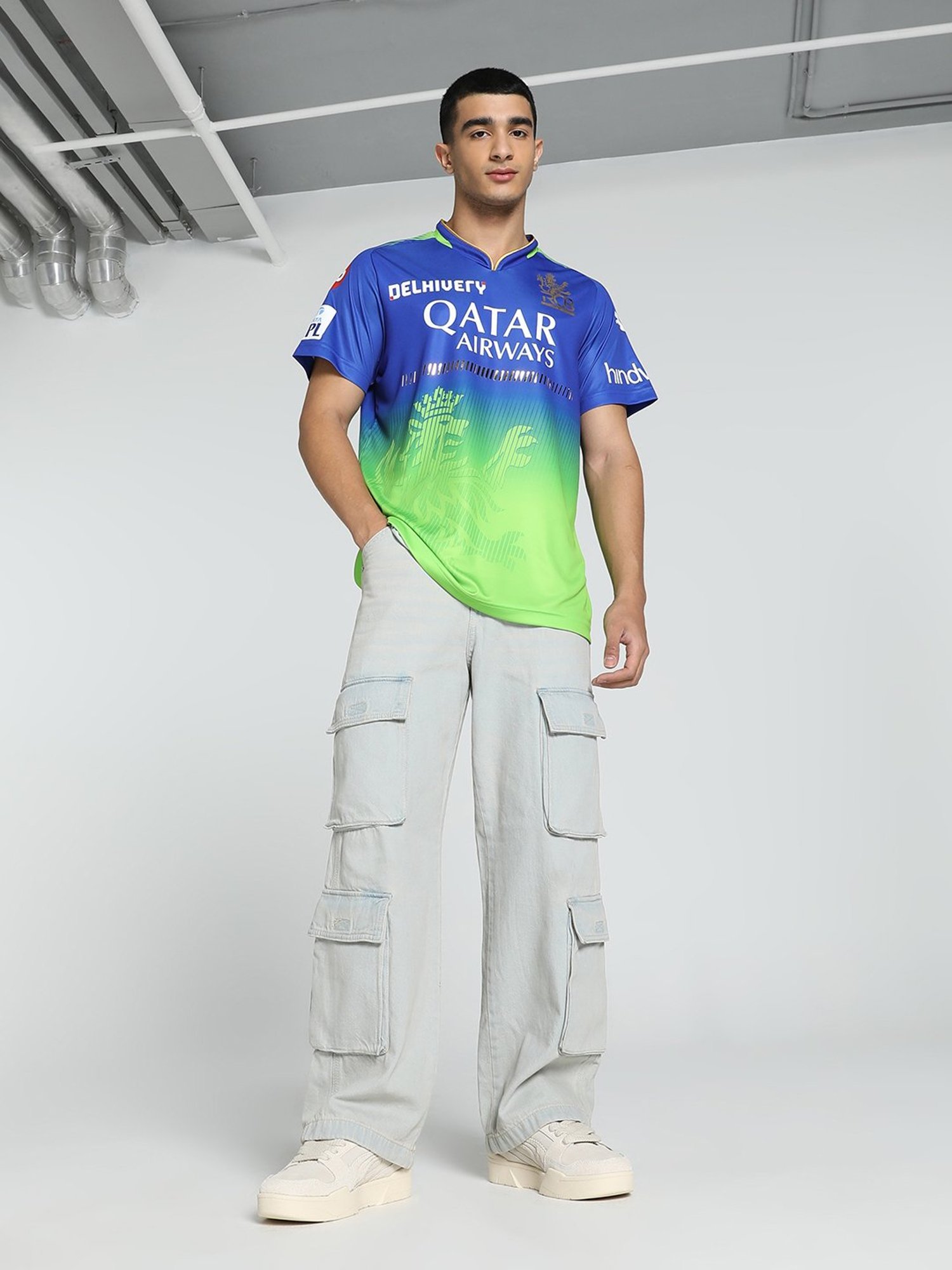 Puma Teamsport x RCB Blue & Green Regular Fit Printed Jersey
