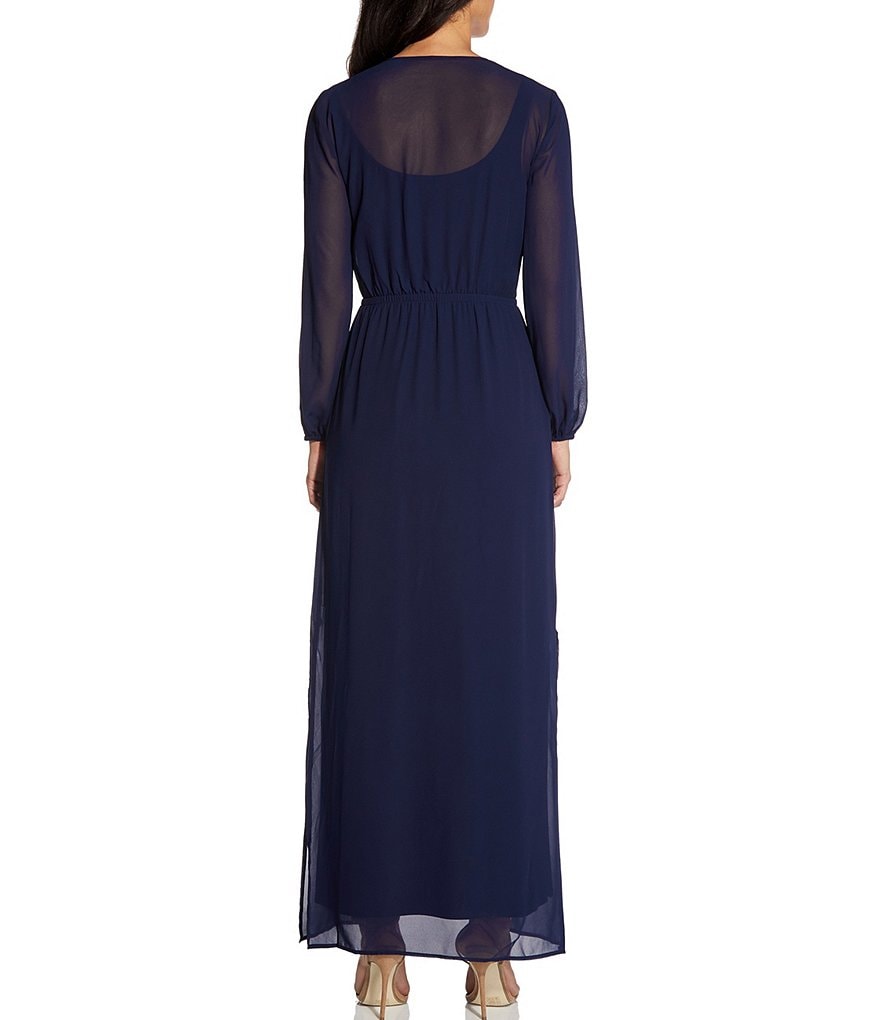 Adrianna Papell Surplice V-Neck Long Sleeve Chiffon Dress