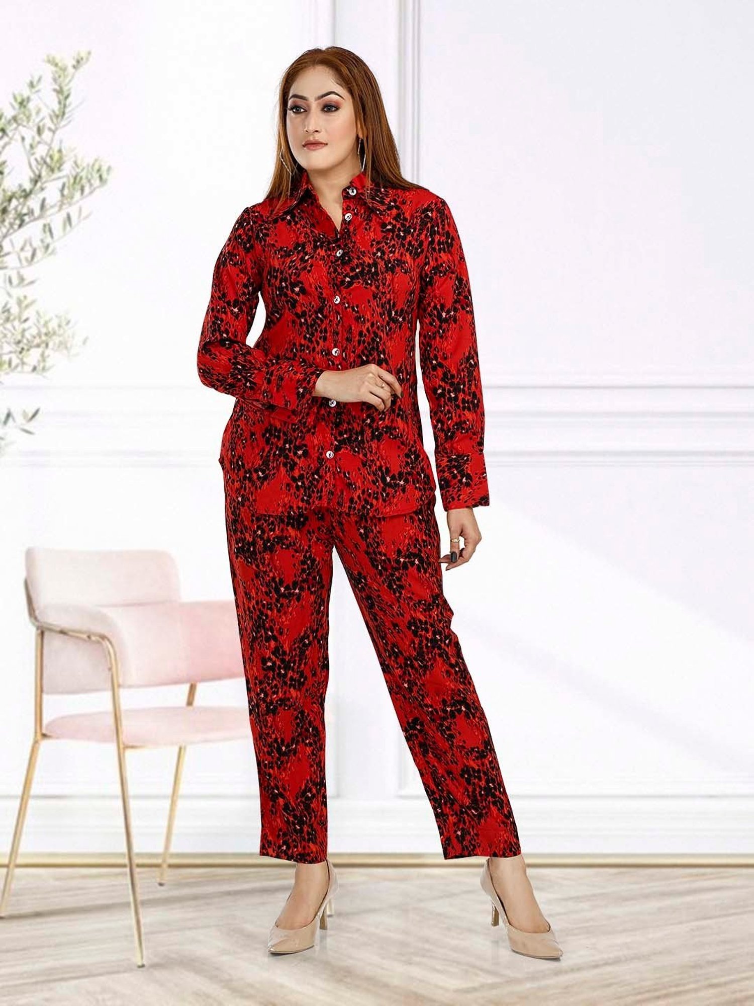 Nino Bambino Red Printed Shirt With Pants
