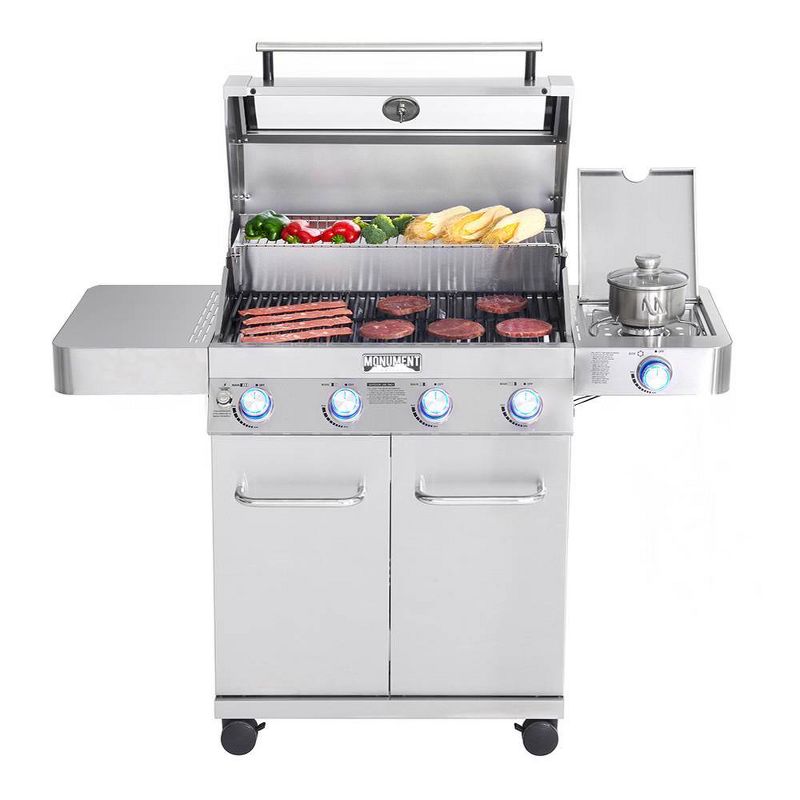 4-Burner Propane Stainless Steel Gas Grill with ClearView Lid Model 41847NG - Monument Grills