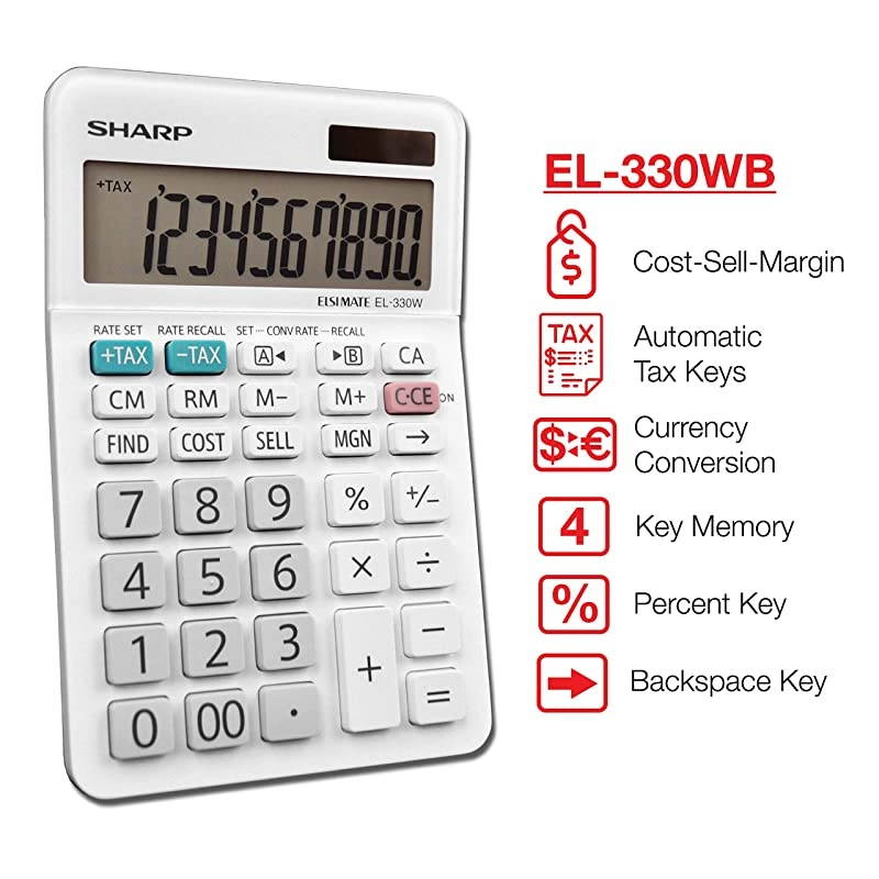 EL-330WB Standard Function Basic Desktop Calculator, Large Display, For Home and Office, Dual Power, Solar and Battery