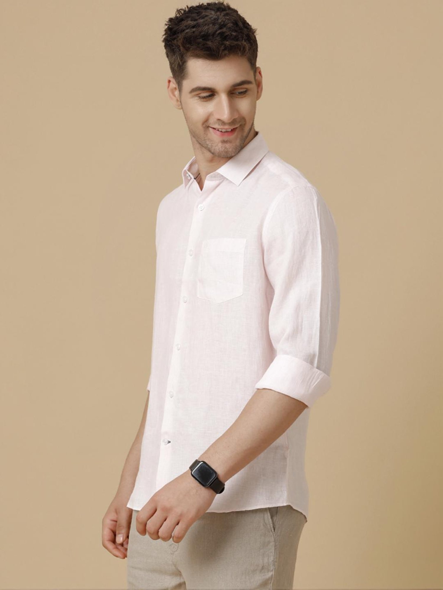 Linen Club Pink Linen Contemporary Fit Shirt