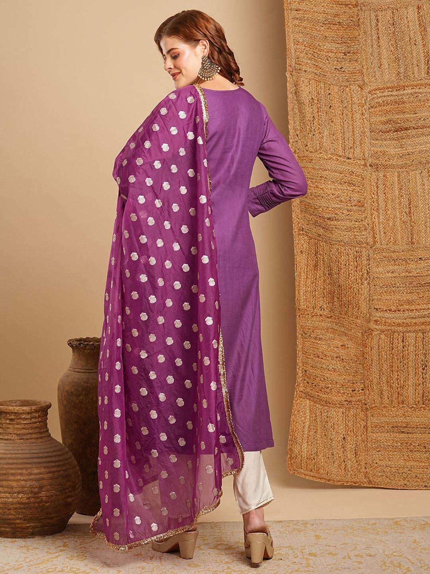 Fashor Purple Kurta & Pant Set With Dupatta
