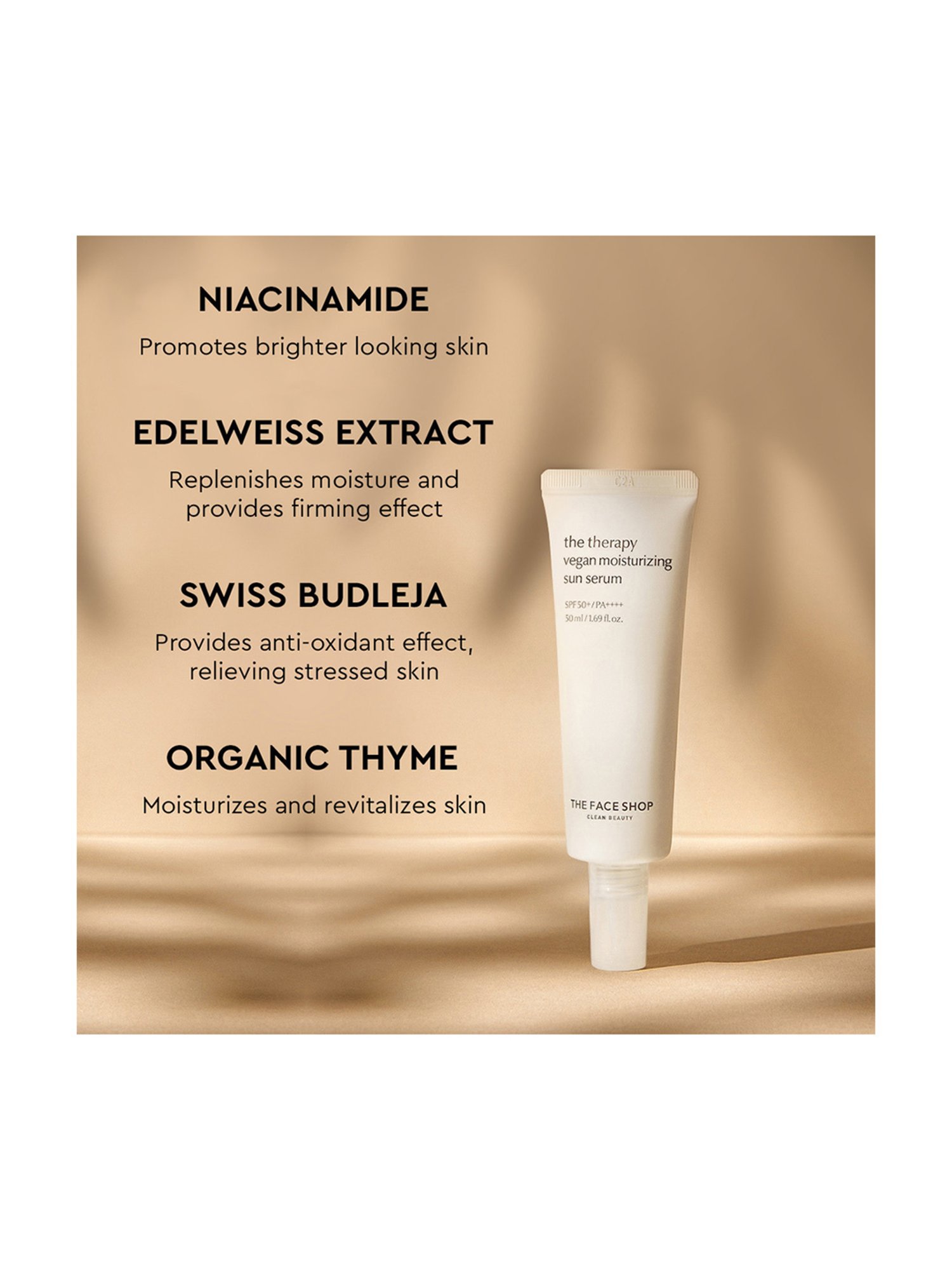 The Face Shop Therapy Vegan Moisturizing Serum Sunscreen with SPF 50 - 50 ml