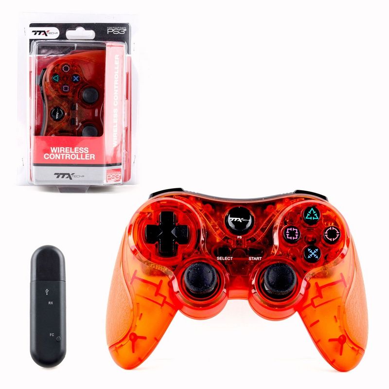 TTX Tech Wireless Controller Compatible with PS3, Clear Red