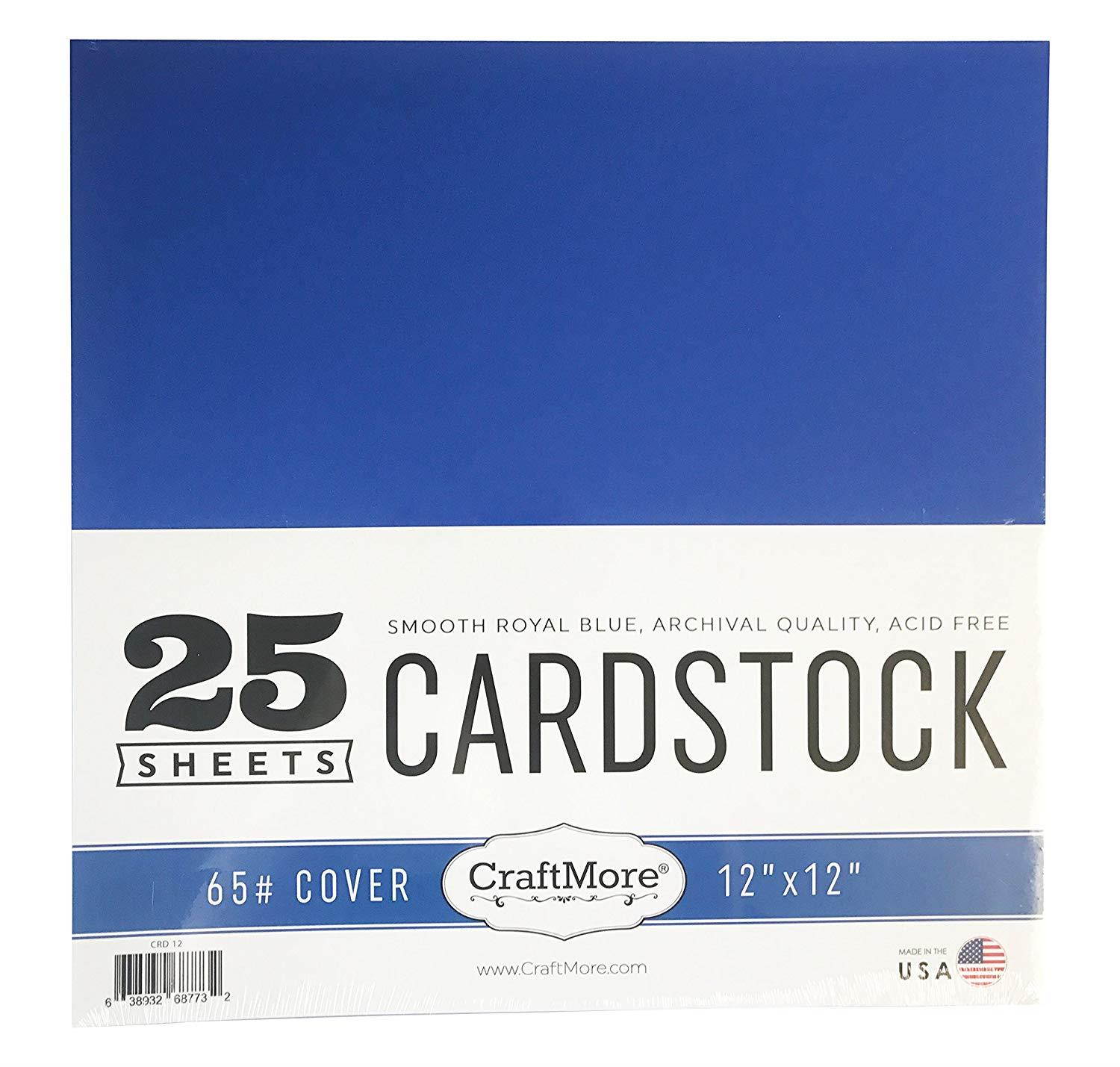 CraftMore Cardstock Paper Value Pack, 12"x12" Royal Blue, 25 Sheets - Made in USA