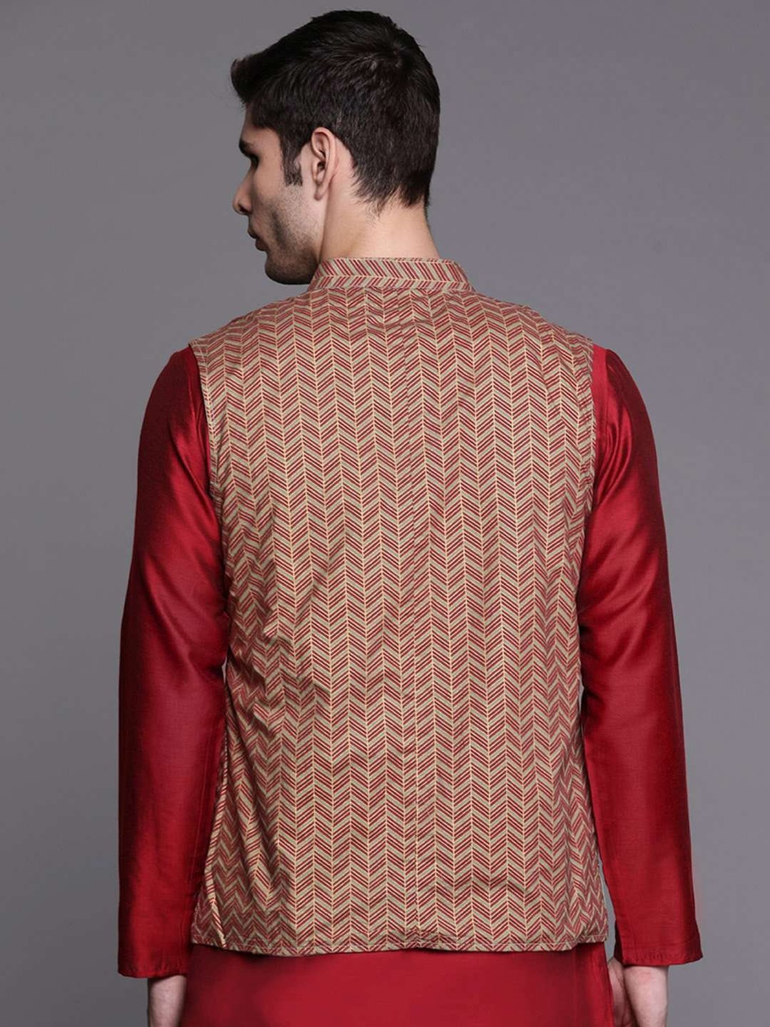 VASTRAMAY Teal Green Regular Fit Printed Nehru Jacket