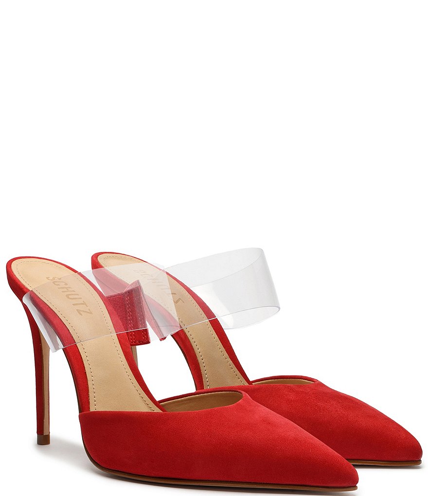Schutz Sionne Suede & Clear Strap Dress Mules
