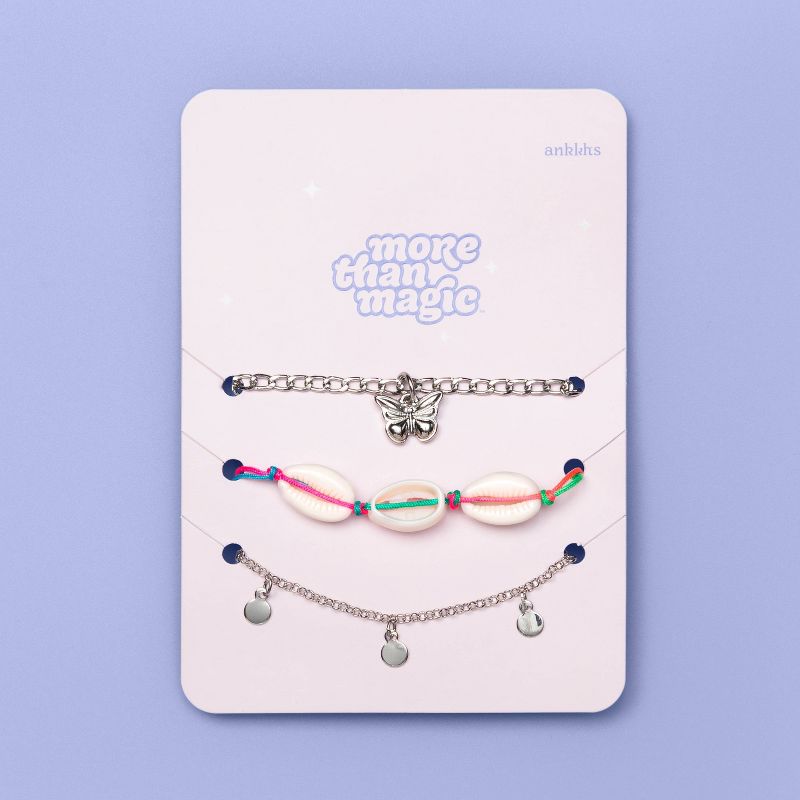 Girls' 3pk Rainbow Cord and Shell Anklet Set - More Than Magic™