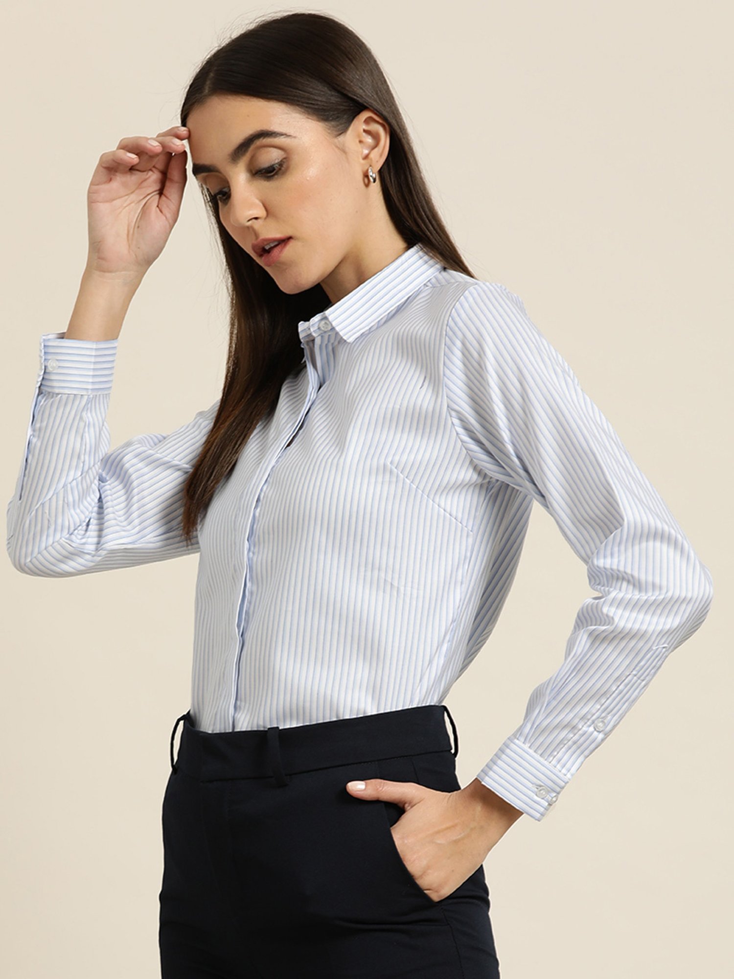 Hancock White & Blue Cotton Striped Shirt