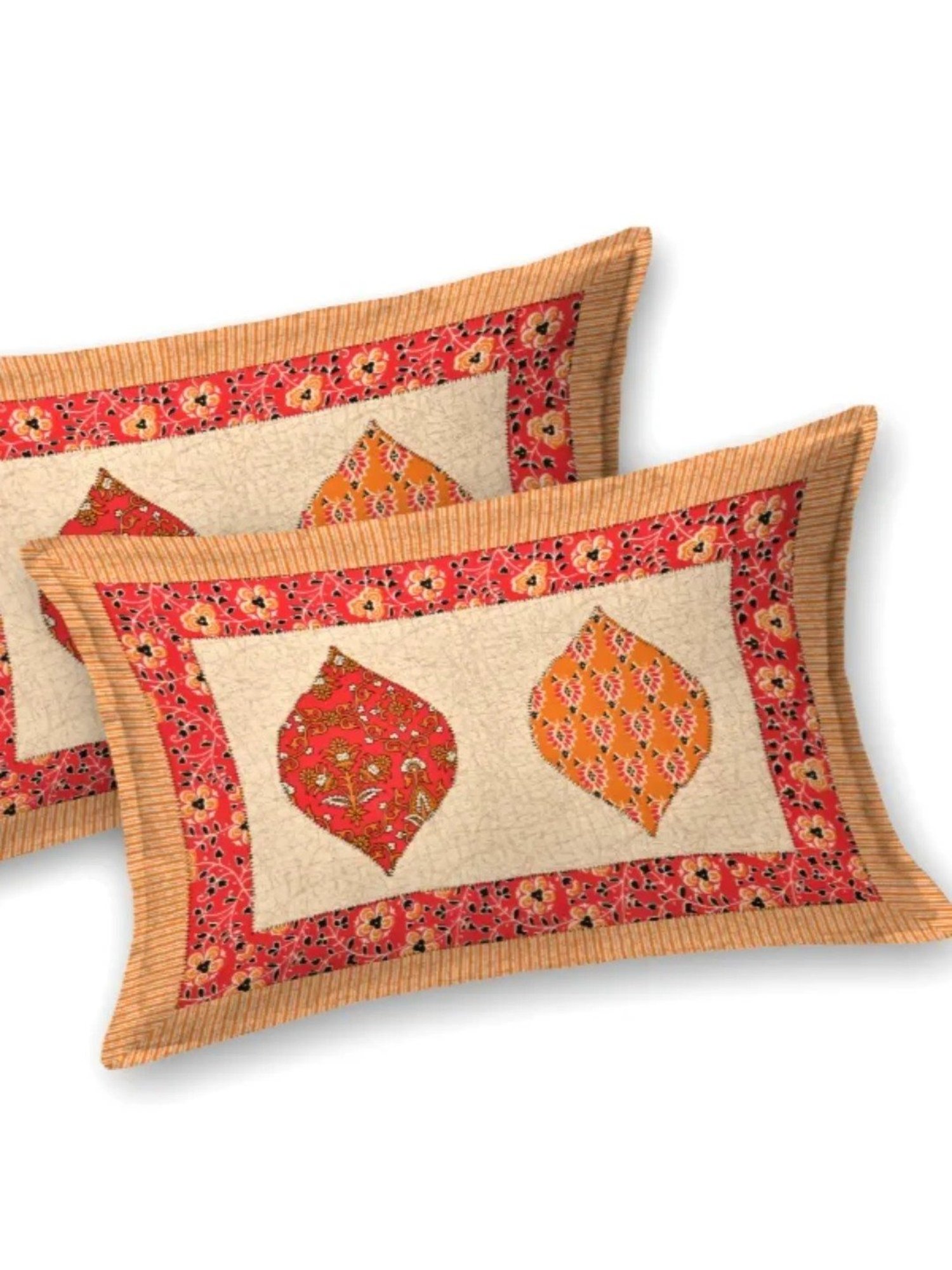 Living Roots Printed Orange 240 TC Cotton Bedsheet with 2 Pillow Covers