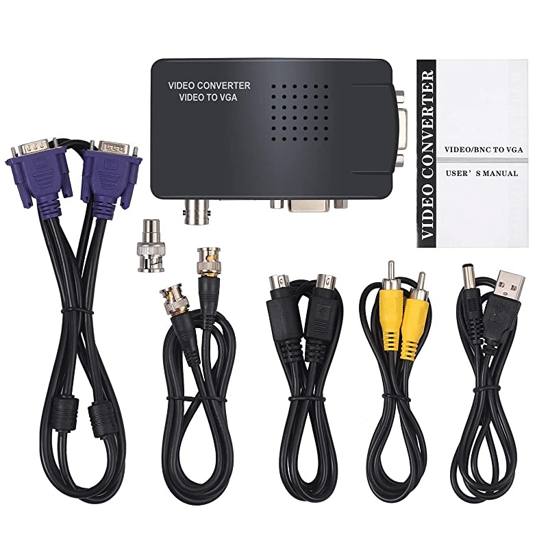CCTV Camera BNC SVideo VGA to VGA Converter Box PC to TV VGA Input to VGA Output Laptop Computer Monitor Converter Adapter for DVR DVD Player Support PAL NTS