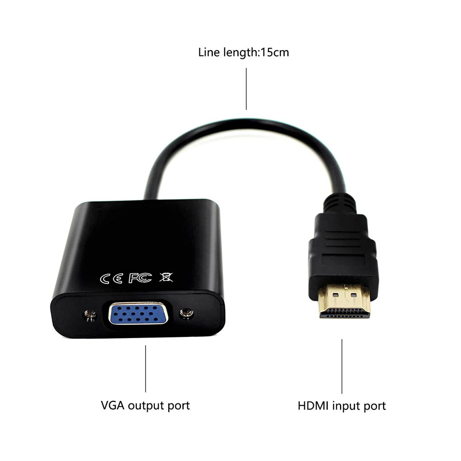 HDMI to VGA with Audio Adapter Gold-Plated Cord 1080P HDMI to VGA Video Converter Male to Female with 3.5mm Audio and Power Port for PC Laptop DVD