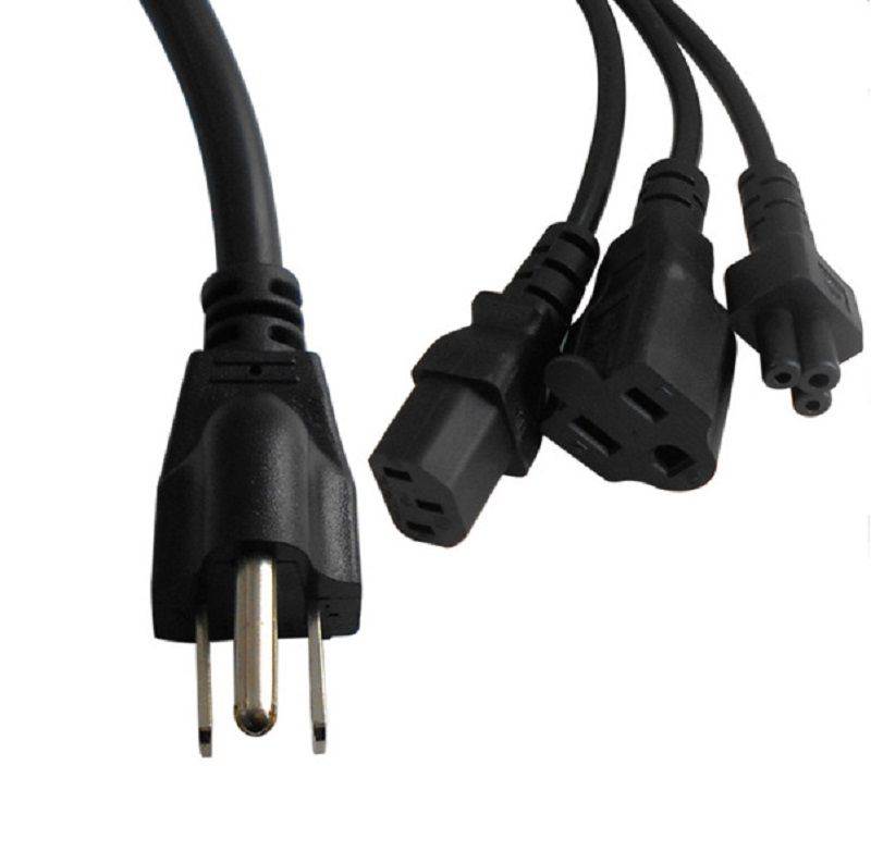 Tekit 1 to 3 Power Cord Splitter and IEC C5 laptop Connection,1-to-3 US Plug 3-Prong NEMA 5-15P to IEC320 C13 +C5+Nema 5-15R Female, 3 in 1 Multifunctional AC Power Cord(60cm/2ft)