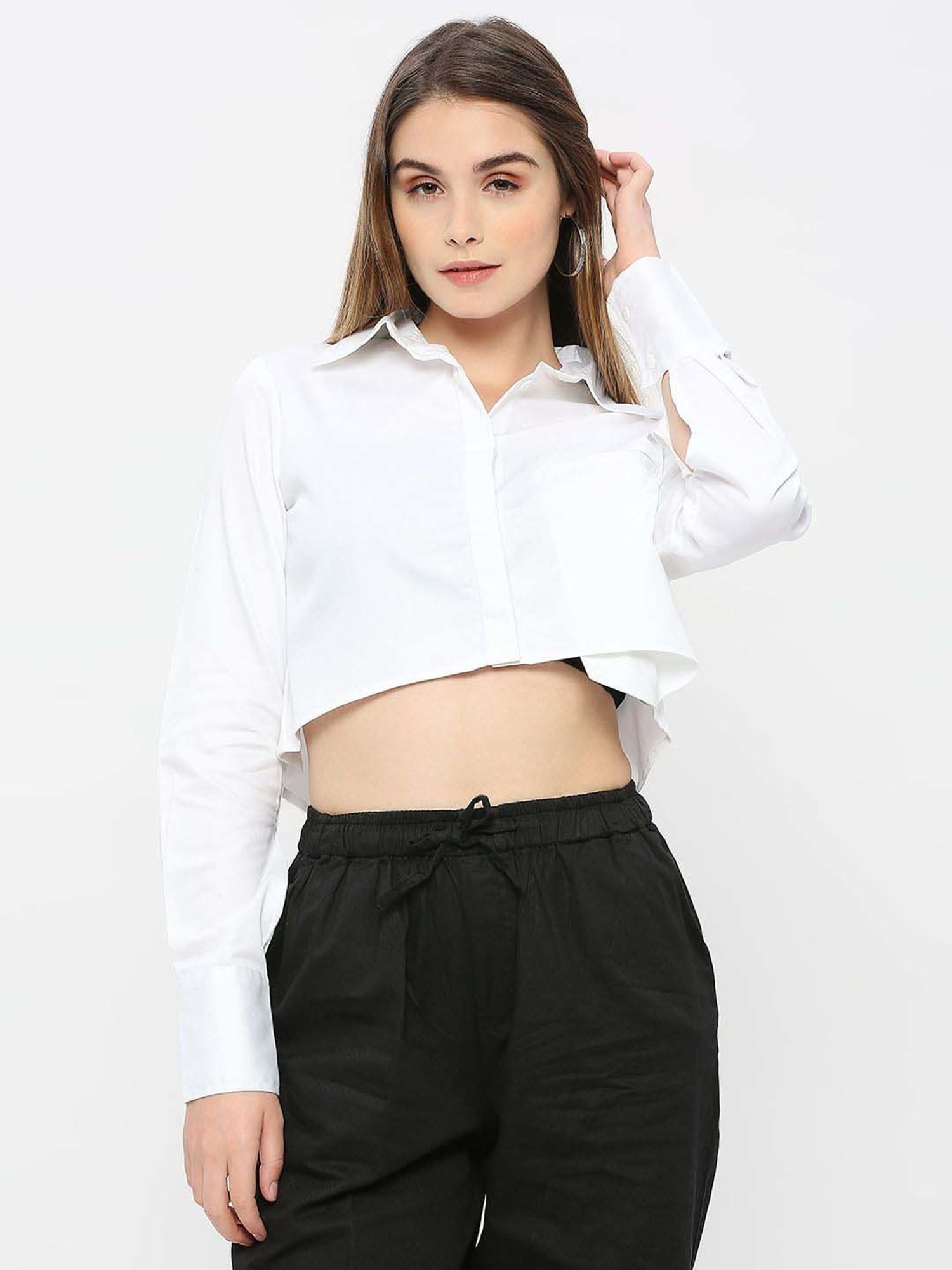 Remanika White Pure Cotton Cropped Shirt