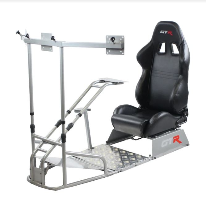 GTR Simulator - GTSF Model with Real Racing Seat, Driving Racing Simulator Cockpit with Gear Shifter Mount and Triple or Single Monitor Mount