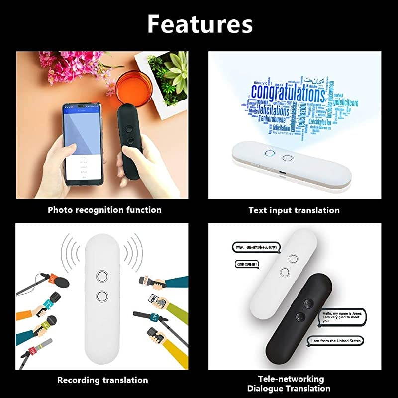 T4 Voice Translator Handhold Real Time Speech Translation 42+ Languages English Chinese Arabic Portuguese French German Spanish Russian Japanese for Travel Business Shopping Meeting (White)