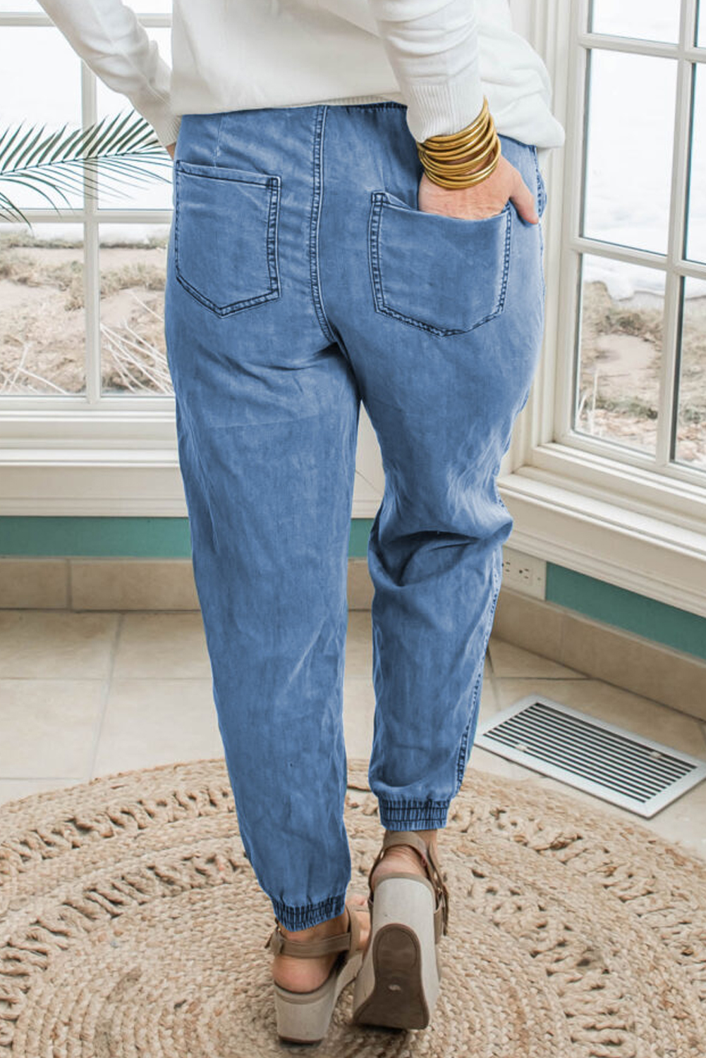 Dark Blue Plus Size Stitching Washed Flare Jeans