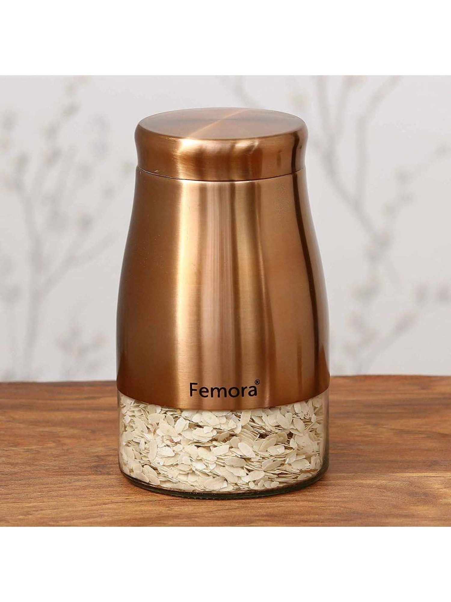 Femora Clear Glass & Steel Metallic Storage Jars (900 ml & 1300 ml) - Set of 2