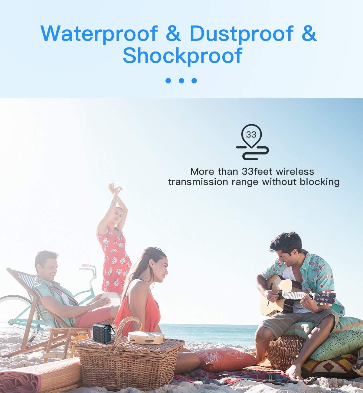 Portable Waterproof Bluetooth Speaker with FM Radio, IPX7 Waterproof Speaker Bluetooth Wireless Small Portable Speaker TWS Stereo 10H Playtime for Shower Bath Pool Boat Beach Home Party Travel(Blue)