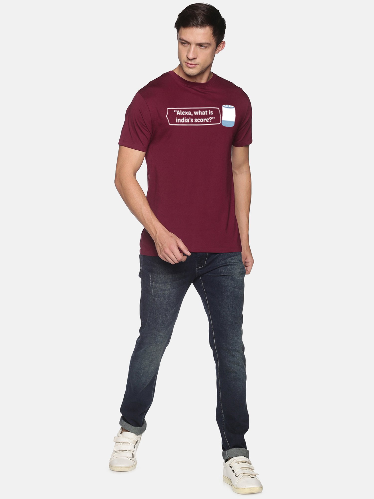 BLACK RADIO Maroon Slim Fit Printed Crew T-Shirt