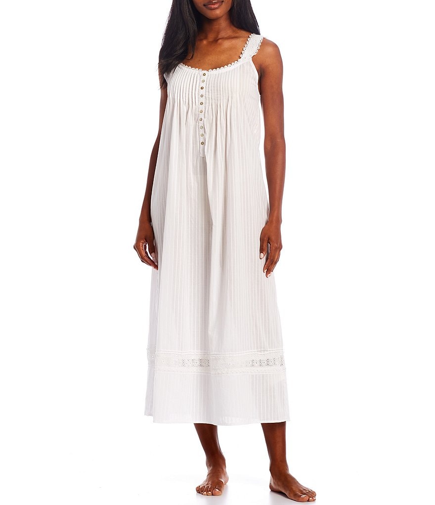 Eileen West Dobby Striped Textured Woven Round Neck Ballet Nightgown