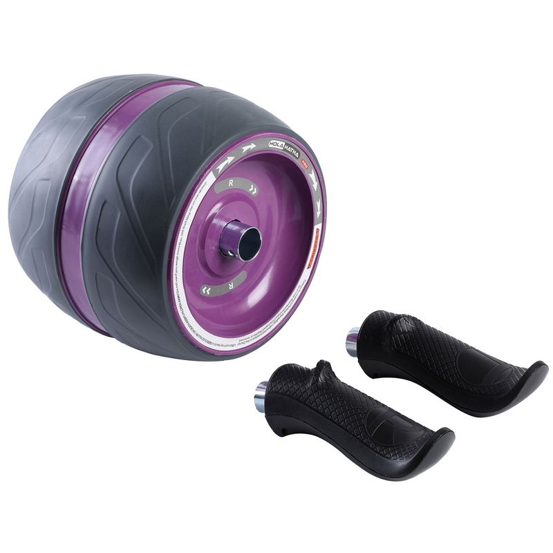 HolaHatha Portable Exercise Abdominal Core Building Workout Stainless Steel Non Slip Ab Roller Wheel with Knee Pad for Home Gym Fitness, Purple