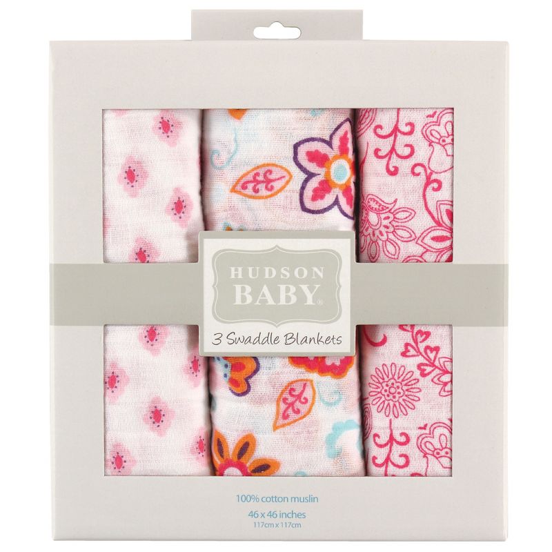 Hudson Baby Infant Girl Cotton Muslin Swaddle Blankets, Floral, One Size