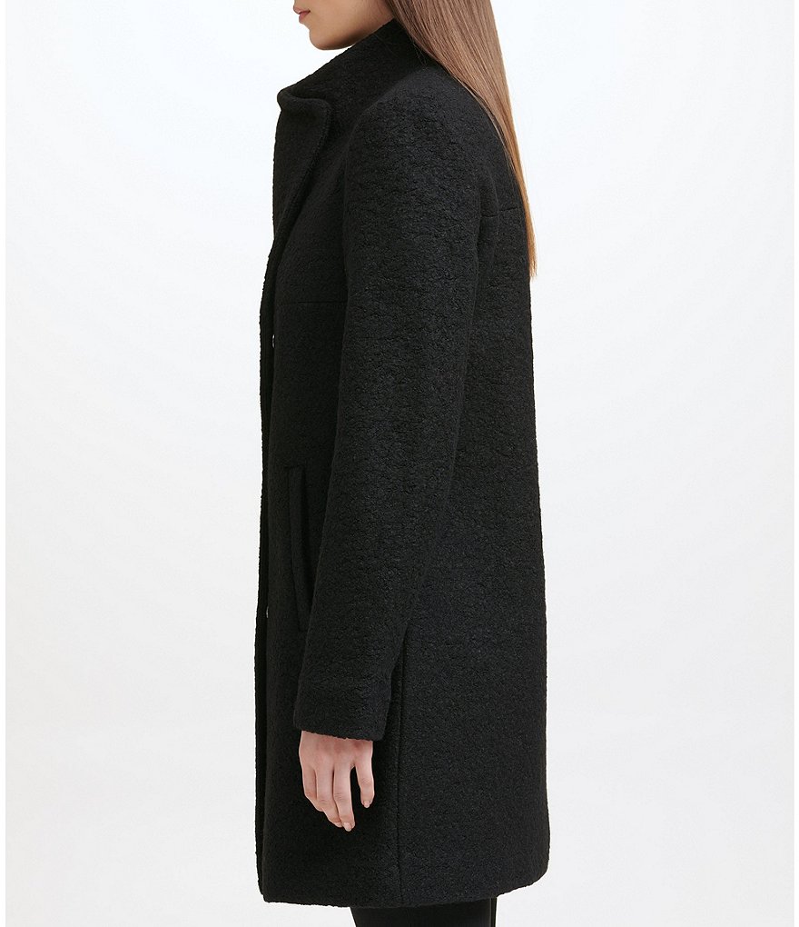 Kenneth Cole New York Asymmetrical Pressed Boucle Wool Wide Lapel Collar Coat