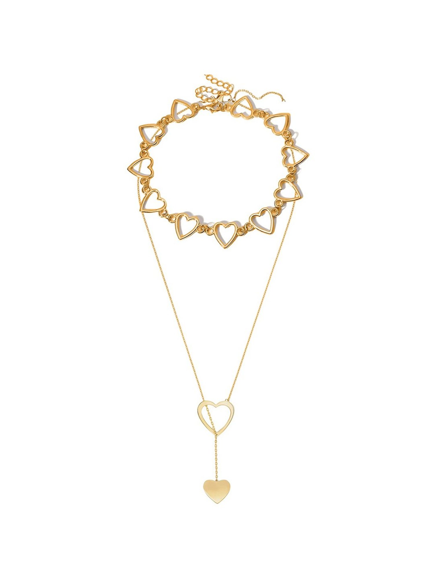 Oomph Gold Delicate Fashion Heart Design Choker & Lariat Necklace - Set of 2