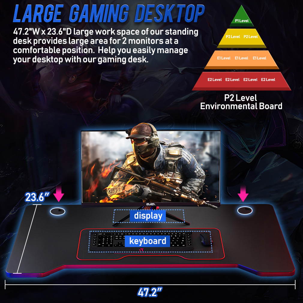 Gaming Desk Computer Desk Office Desk Extra Large Modern Ergonomic PC Carbon Fiber Writing Desk Table with Cup Holder Headphone Hook