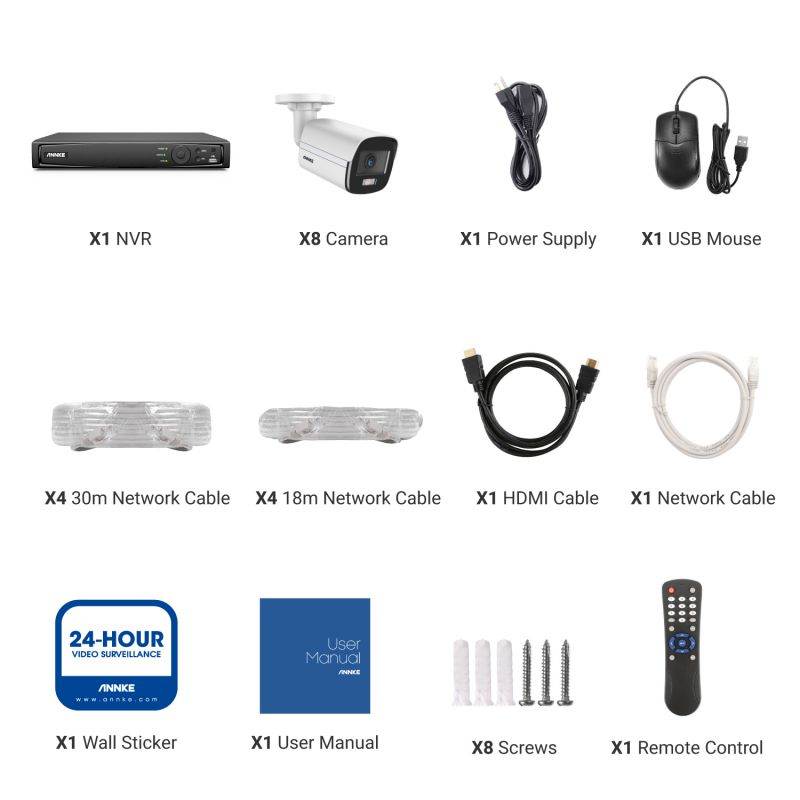 ANNKE 4MP NCK800 ACE True Full Color Night Vision PoE Security Camera System - No Hdd