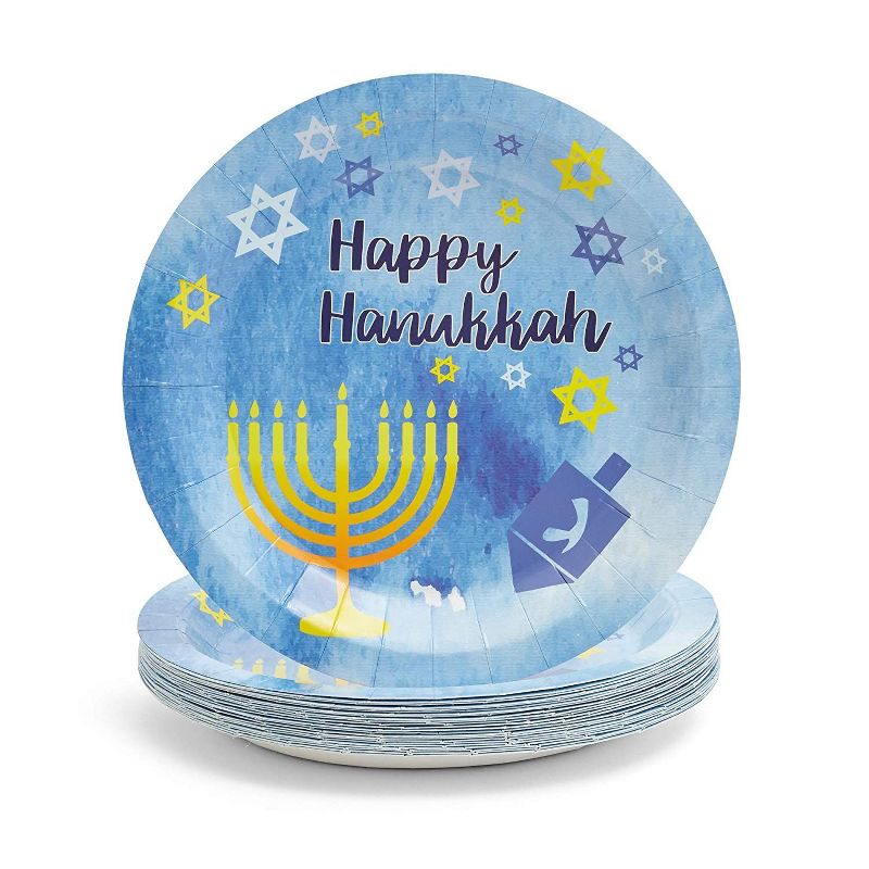 Blue Panda 144 Piece Happy Hanukkah Disposable Party Supplies Serves 24 - Plates, Napkins, Cups & Cutlery