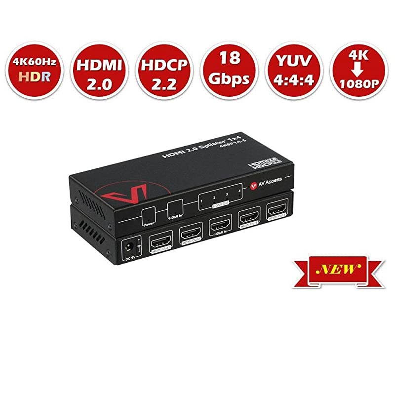 4K@60Hz/1080p@120Hz HDMI 2.0 Splitter 1 in 4 Out, Auto Downscaler with HDR10 &3D, 18Gbps Zero Latency,  Gaming Splitter, Duplicate/Mirror Screens, HDCP 2.2, for Xbox PS5