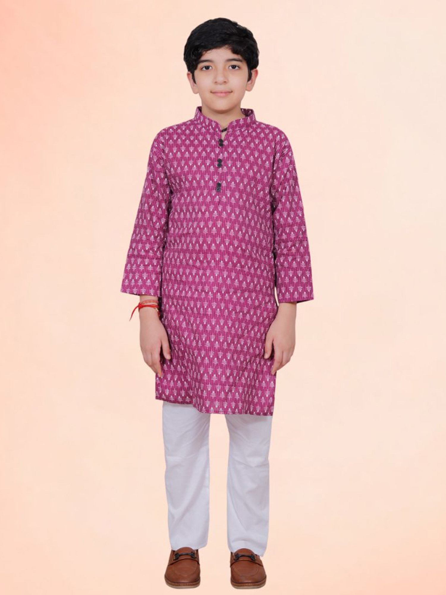 Tippy Top Kids Purple & White Printed Full Sleeves Kurta with Pyjamas